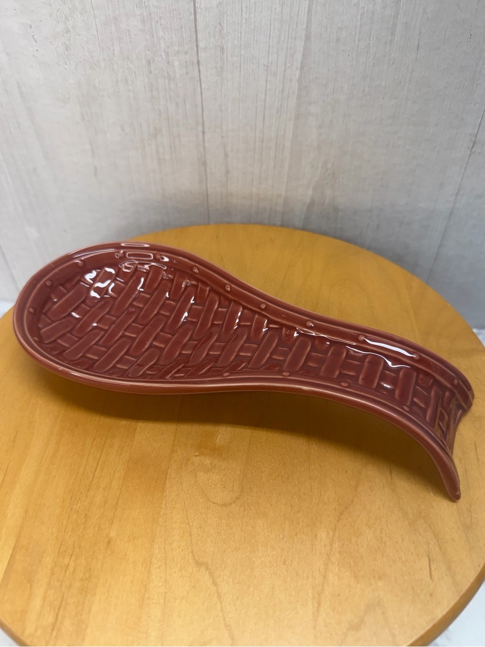 Ceramic Spoon Rest - Red 
I think it’s Longaberger
Basket Weave